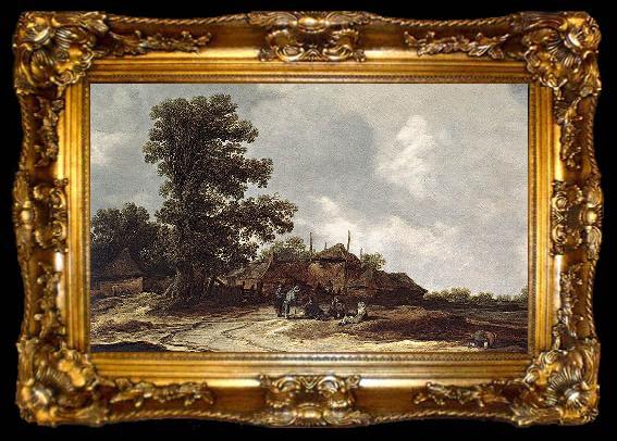 framed  Jan van Goyen Cottages with Haystack by a Muddy Track., ta009-2